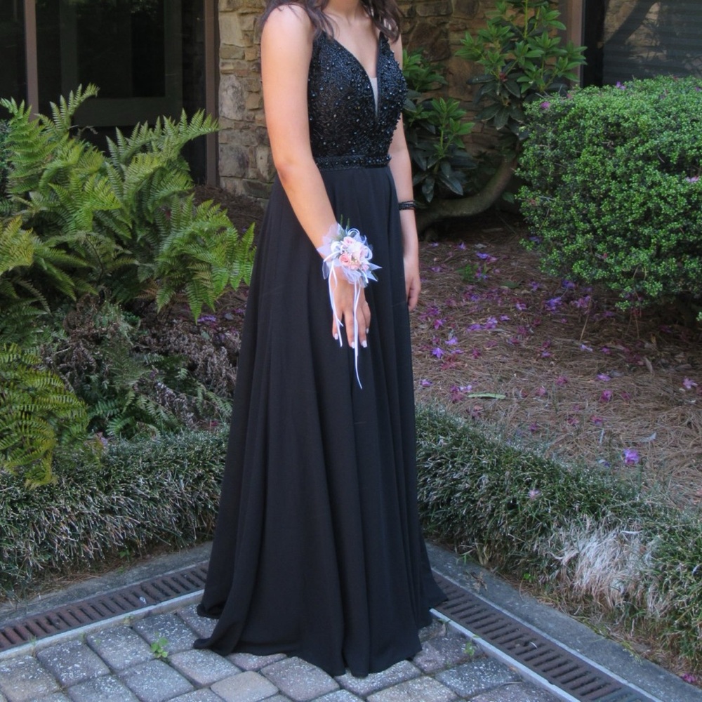 Beautiful Black Beaded Formal Prom Evening Gown from Girli Girl Boutique